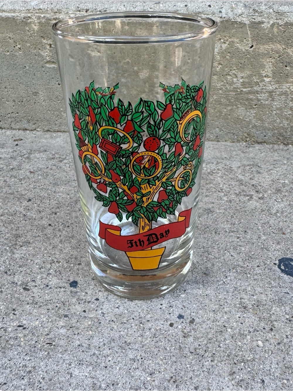 Vintage 1970s 5th Day 12 Days of Christmas Glass Tumbler
